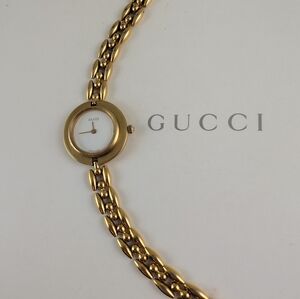 AUTHENTIC GUCCI GOLD 1100 L RICE LINK BEZEL WATCH FOR REPAIR